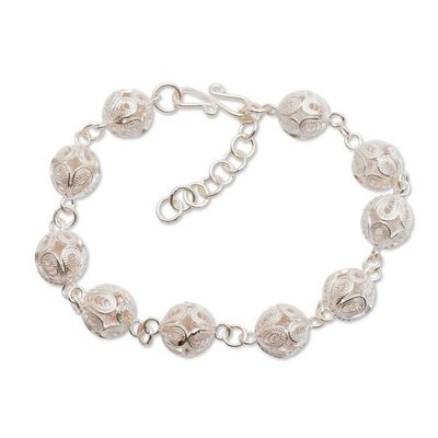 Alternate image for Ball-Themed Filigree Openwork Sterling Silver Link Bracelet Ornate Balls