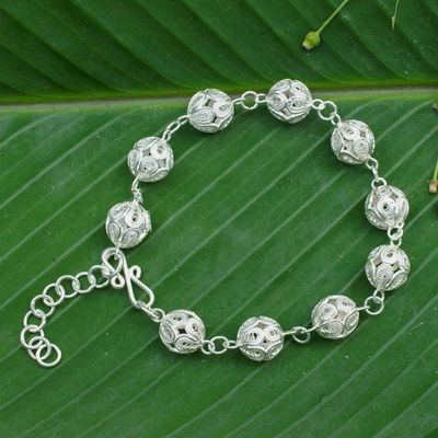 Alternate image for Ball-Themed Filigree Openwork Sterling Silver Link Bracelet Ornate Balls