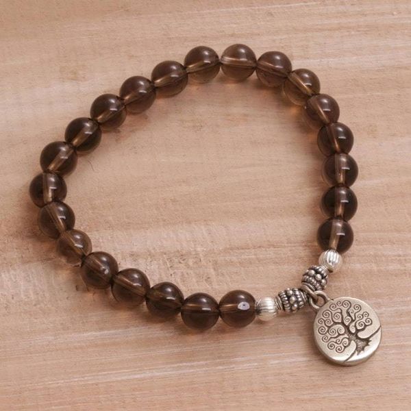 Alternate image for Tree-Themed Smoky Quartz Beaded Stretch Bracelet Sunrise Tree