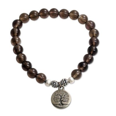 Alternate image for Tree-Themed Smoky Quartz Beaded Stretch Bracelet Sunrise Tree