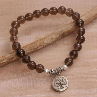 Alternate image for Tree-Themed Smoky Quartz Beaded Stretch Bracelet Sunrise Tree