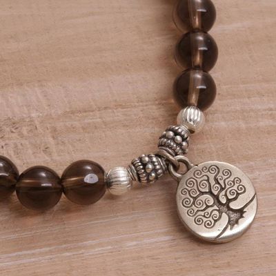 Alternate image for Tree-Themed Smoky Quartz Beaded Stretch Bracelet Sunrise Tree