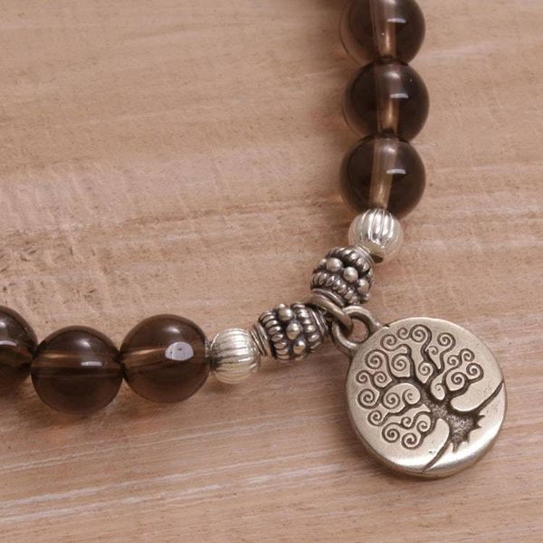 Alternate image for Tree-Themed Smoky Quartz Beaded Stretch Bracelet Sunrise Tree