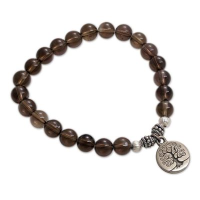 Alternate image for Tree-Themed Smoky Quartz Beaded Stretch Bracelet Sunrise Tree