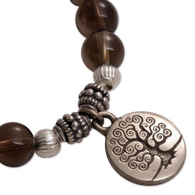 Alternate image for Tree-Themed Smoky Quartz Beaded Stretch Bracelet Sunrise Tree