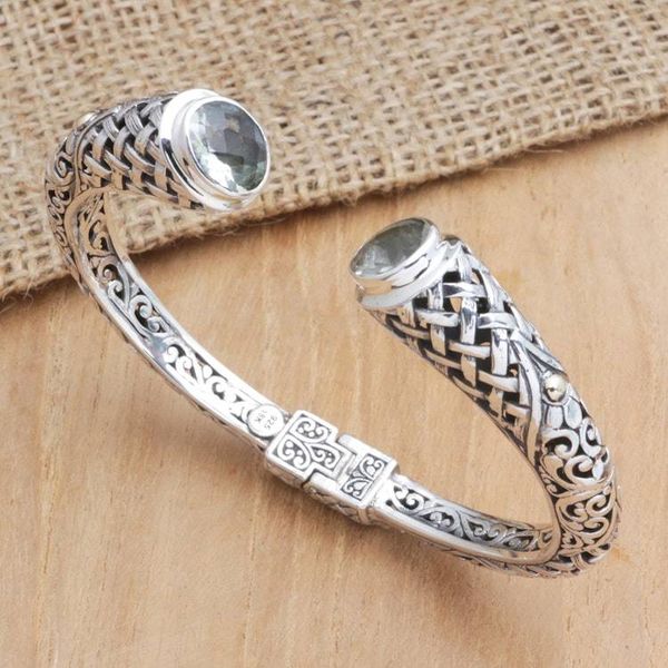 Alternate image for Sterling Silver Cuff Bracelet with Faceted Prasiolite Stones Luminous Heritage