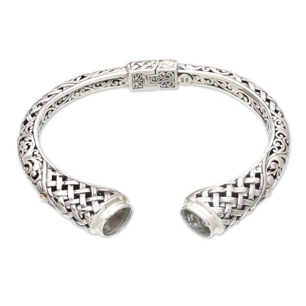 Alternate image for Sterling Silver Cuff Bracelet with Faceted Prasiolite Stones Luminous Heritage