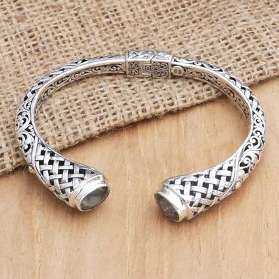 Alternate image for Sterling Silver Cuff Bracelet with Faceted Prasiolite Stones Luminous Heritage