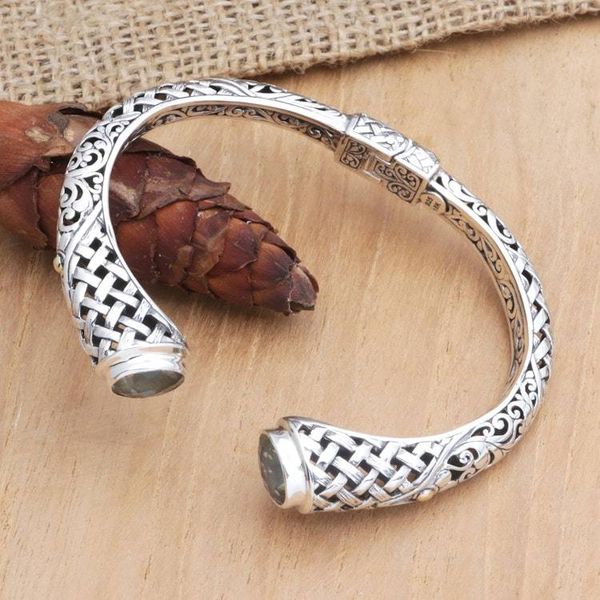 Alternate image for Sterling Silver Cuff Bracelet with Faceted Prasiolite Stones Luminous Heritage