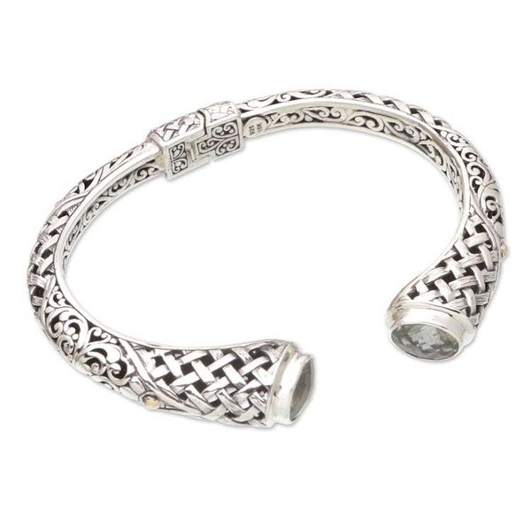 Alternate image for Sterling Silver Cuff Bracelet with Faceted Prasiolite Stones Luminous Heritage