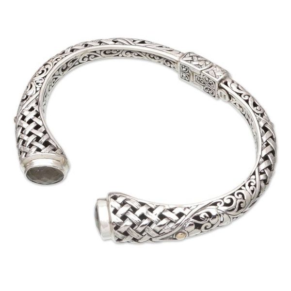 Alternate image for Sterling Silver Cuff Bracelet with Faceted Prasiolite Stones Luminous Heritage