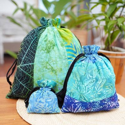 Primary image for Eco-Friendly Set of 3 Blue and Green Patchwork Gift Pouches Serene Tropic