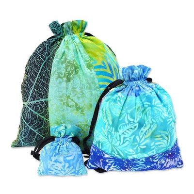Alternate image for Eco-Friendly Set of 3 Blue and Green Patchwork Gift Pouches Serene Tropic