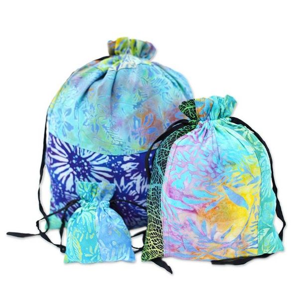 Alternate image for Eco-Friendly Set of 3 Blue and Green Patchwork Gift Pouches Serene Tropic