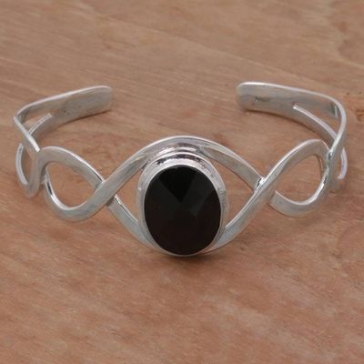 Primary image for Onyx and Sterling Silver Modern Balinese Cuff Bracelet Double Helix