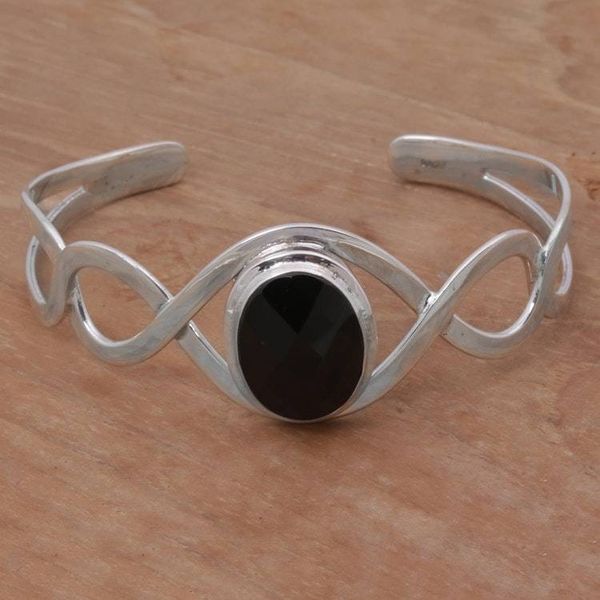 Alternate image for Onyx and Sterling Silver Modern Balinese Cuff Bracelet Double Helix