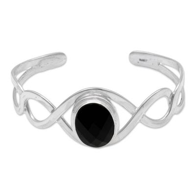 Alternate image for Onyx and Sterling Silver Modern Balinese Cuff Bracelet Double Helix