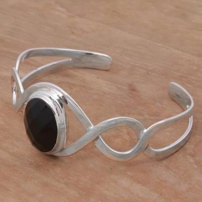 Alternate image for Onyx and Sterling Silver Modern Balinese Cuff Bracelet Double Helix
