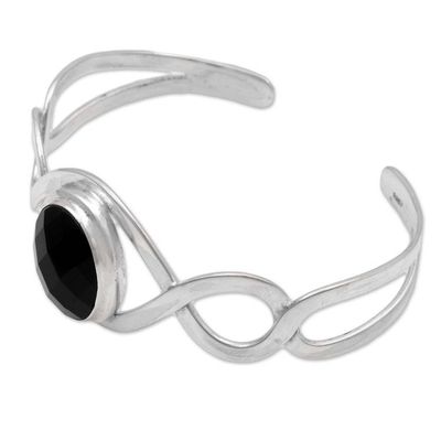 Alternate image for Onyx and Sterling Silver Modern Balinese Cuff Bracelet Double Helix