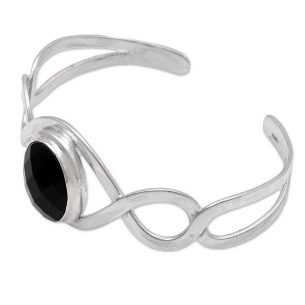 Alternate image for Onyx and Sterling Silver Modern Balinese Cuff Bracelet Double Helix