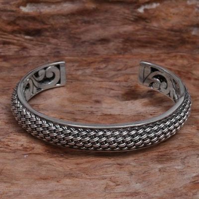Primary image for Hand Crafted Sterling Silver Cuff Bracelet from Indonesia Woven Chains