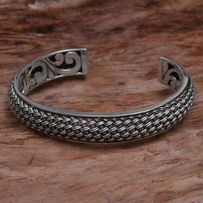 Alternate image for Hand Crafted Sterling Silver Cuff Bracelet from Indonesia Woven Chains