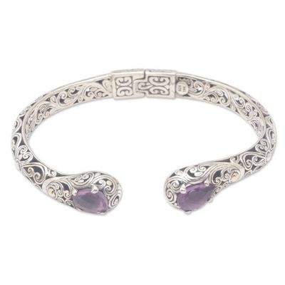 Alternate image for Balinese 18k Gold-Accented Cuff Bracelet with Amethyst Gems Purple Damsel