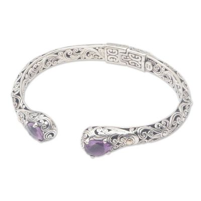 Alternate image for Balinese 18k Gold-Accented Cuff Bracelet with Amethyst Gems Purple Damsel