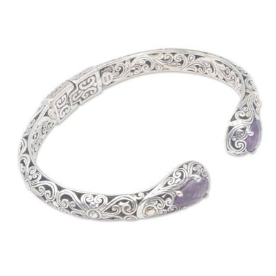 Alternate image for Balinese 18k Gold-Accented Cuff Bracelet with Amethyst Gems Purple Damsel