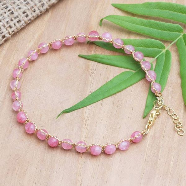Alternate image for Pink Quartz Bracelet with Gold Plated Clasp Pink and Gold