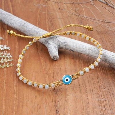Primary image for Turkish Eye Gold-Accented Aquamarine Resin Macrame Bracelet Iridescent Eye