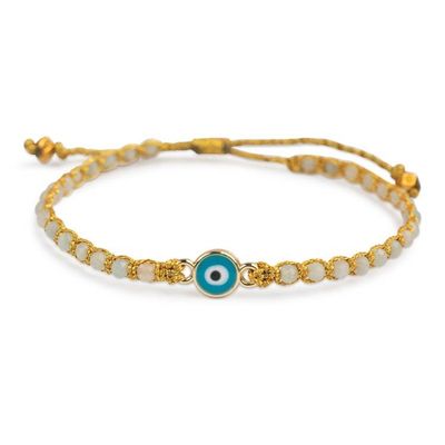 Alternate image for Turkish Eye Gold-Accented Aquamarine Resin Macrame Bracelet Iridescent Eye