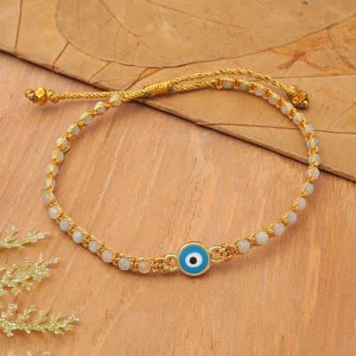 Alternate image for Turkish Eye Gold-Accented Aquamarine Resin Macrame Bracelet Iridescent Eye