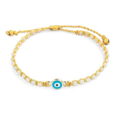 Alternate image for Turkish Eye Gold-Accented Aquamarine Resin Macrame Bracelet Iridescent Eye