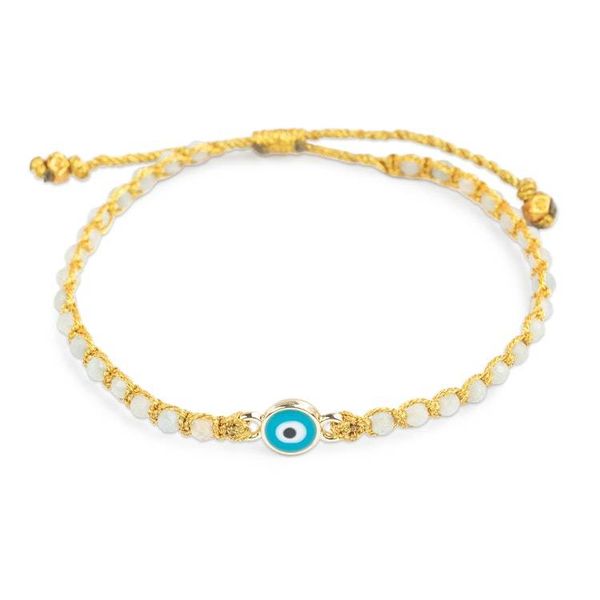 Alternate image for Turkish Eye Gold-Accented Aquamarine Resin Macrame Bracelet Iridescent Eye