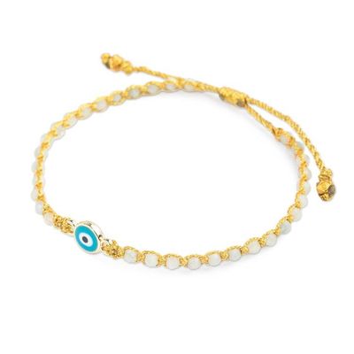 Alternate image for Turkish Eye Gold-Accented Aquamarine Resin Macrame Bracelet Iridescent Eye