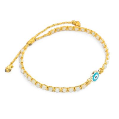 Alternate image for Turkish Eye Gold-Accented Aquamarine Resin Macrame Bracelet Iridescent Eye