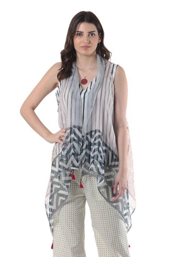 Alternate image for Block Printed Cotton Silk Blend Vest Mumbai Joy