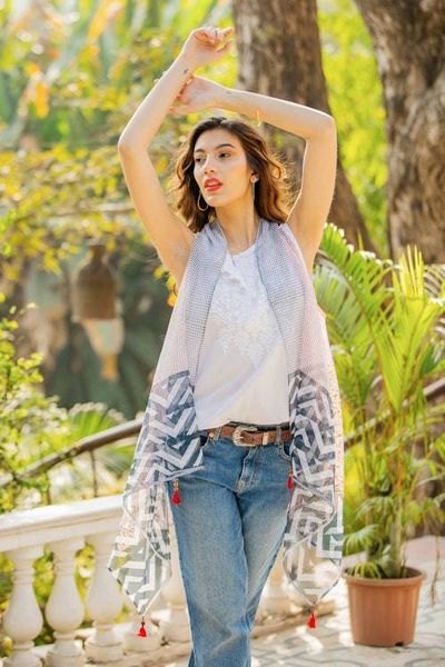 Alternate image for Block Printed Cotton Silk Blend Vest Mumbai Joy