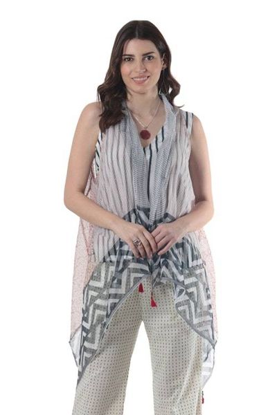 Alternate image for Block Printed Cotton Silk Blend Vest Mumbai Joy