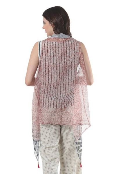 Alternate image for Block Printed Cotton Silk Blend Vest Mumbai Joy