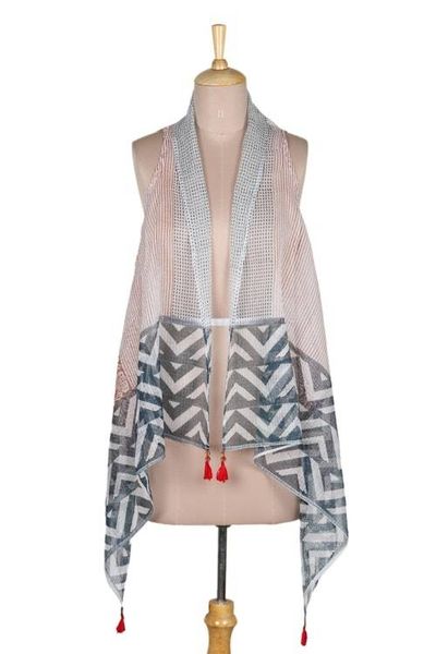 Alternate image for Block Printed Cotton Silk Blend Vest Mumbai Joy