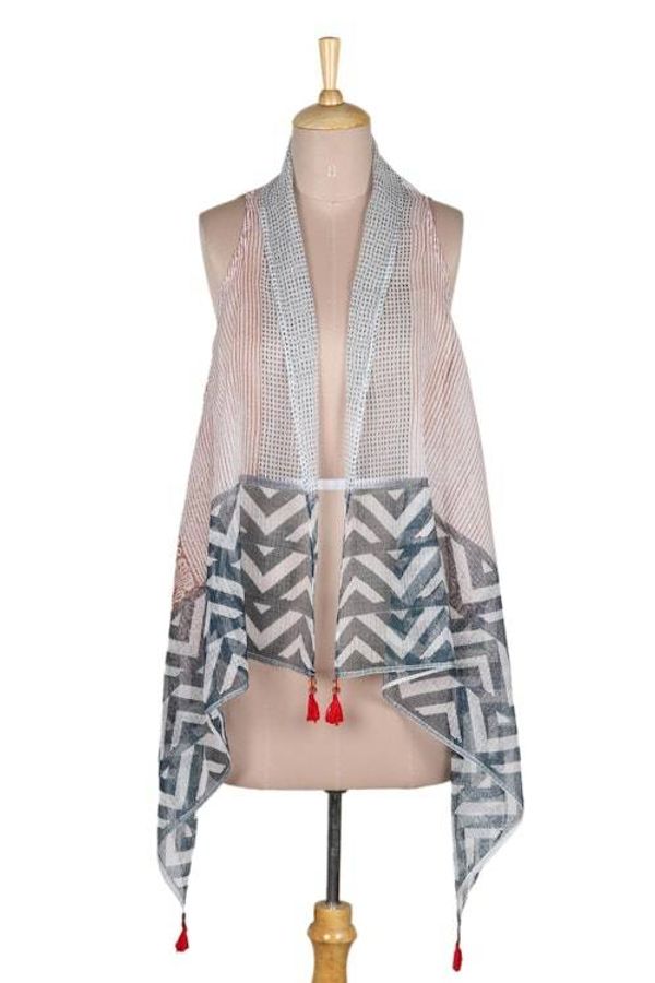 Alternate image for Block Printed Cotton Silk Blend Vest Mumbai Joy