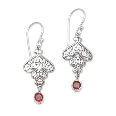 Primary image for Sterling Silver Tumbling Heart Garnet Dangle Earrings Tumbling Hearts