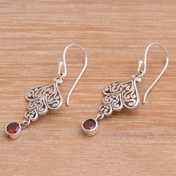 Alternate image for Sterling Silver Tumbling Heart Garnet Dangle Earrings Tumbling Hearts