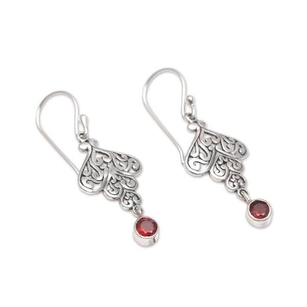 Alternate image for Sterling Silver Tumbling Heart Garnet Dangle Earrings Tumbling Hearts