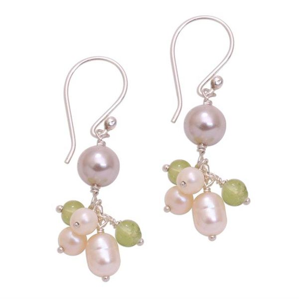 Alternate image for Cultured Pearl and Peridot Cluster Dangle Earrings from Bali Snow Drops