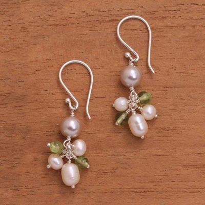 Alternate image for Cultured Pearl and Peridot Cluster Dangle Earrings from Bali Snow Drops