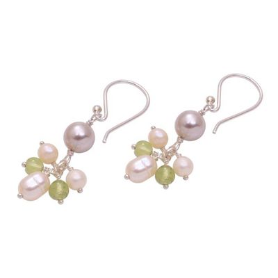 Alternate image for Cultured Pearl and Peridot Cluster Dangle Earrings from Bali Snow Drops