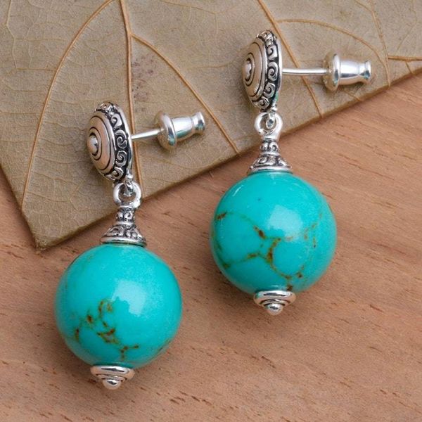Alternate image for Handmade Silver Dangle Earrings with Reconstituted Turquoise A Perfect World